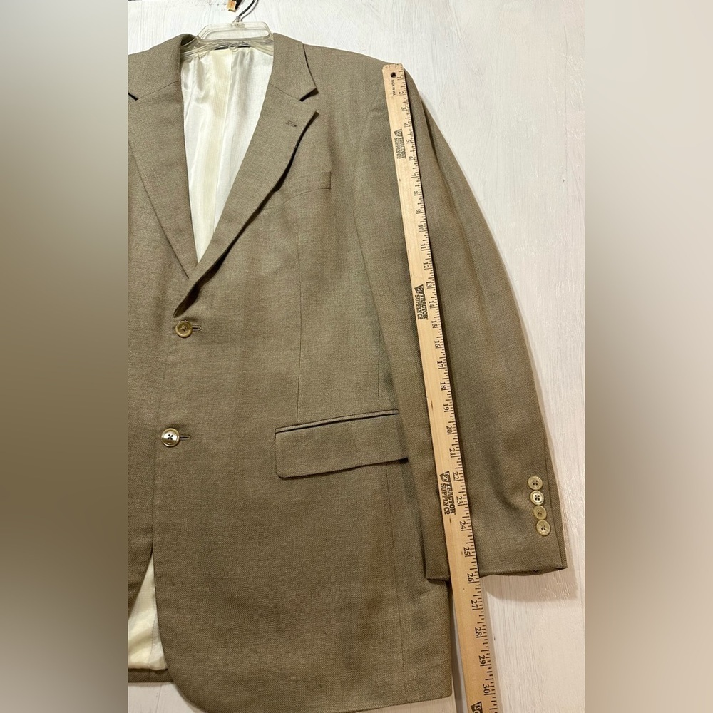Oscar de la Renta Blazer 46L Tan Silk Wool Blend Two Button Sport Coat Jacket - Picture 5 of 10